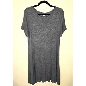 Gap Gray Ribbed Short Sleeve Midi Dress Size Large Soft Cozy Casual‎